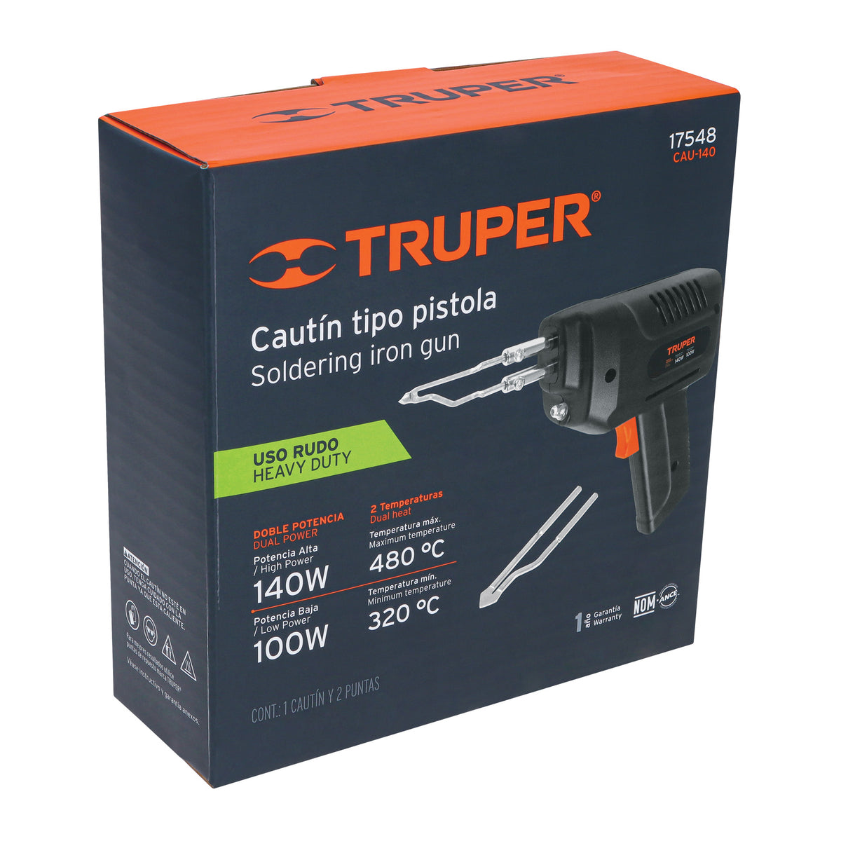 CAUTÍN 140 W TIPO PISTOLA CON 2 TEMPERATURAS TRUPER 17548 CAU-140