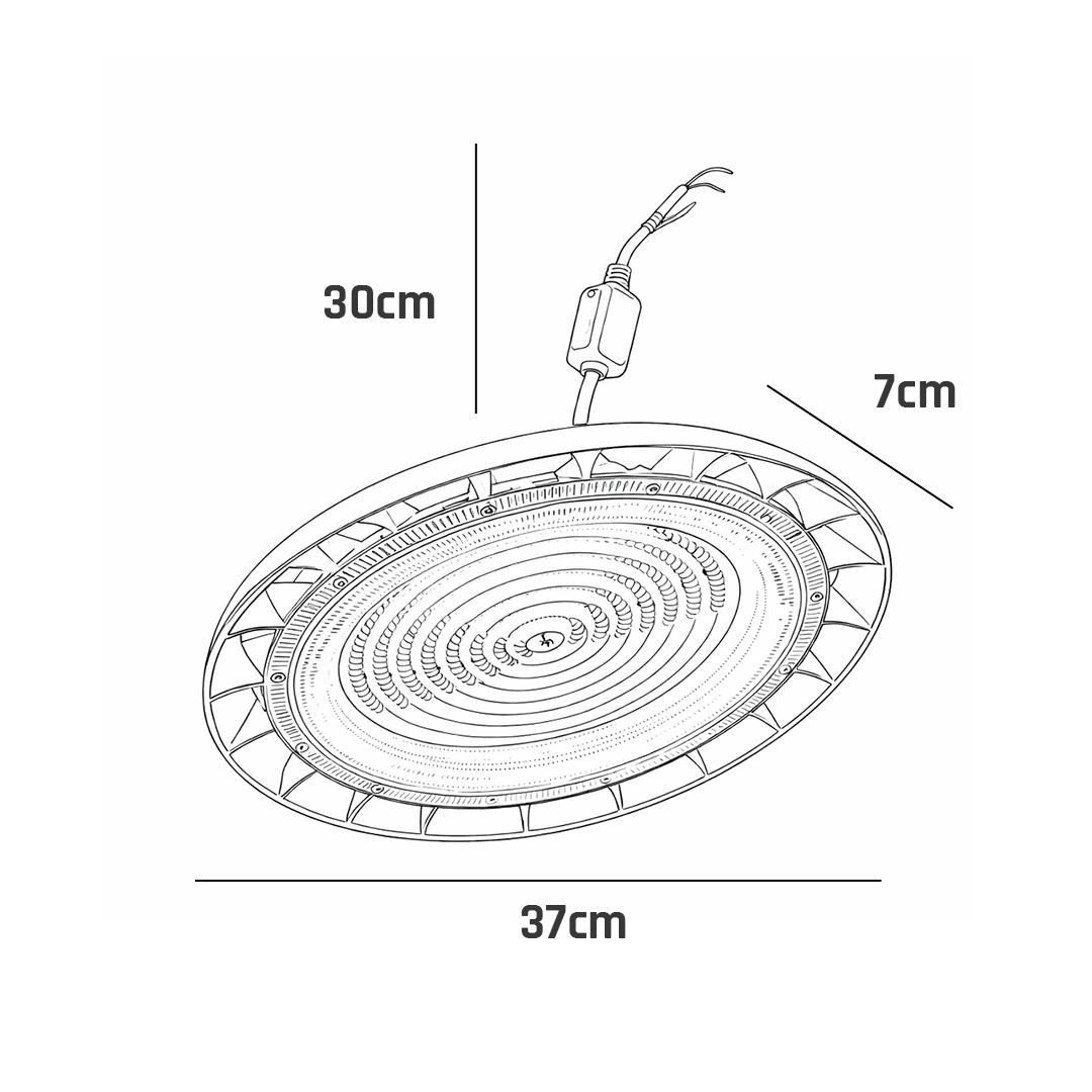 LÁMPARA HIGH BAY UFO 300W 43,000LM 57K LUZ FRÍA PHILCO 57686. INCLUYE SUPRESOR DE PICOS DE 10KVA