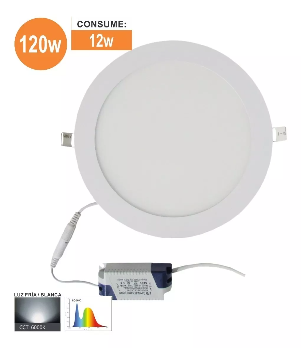 Panel Led Slim Luz Fría Redondo Empotrable 12W 85-265V 1080LM 65K MPD-012-01-SR